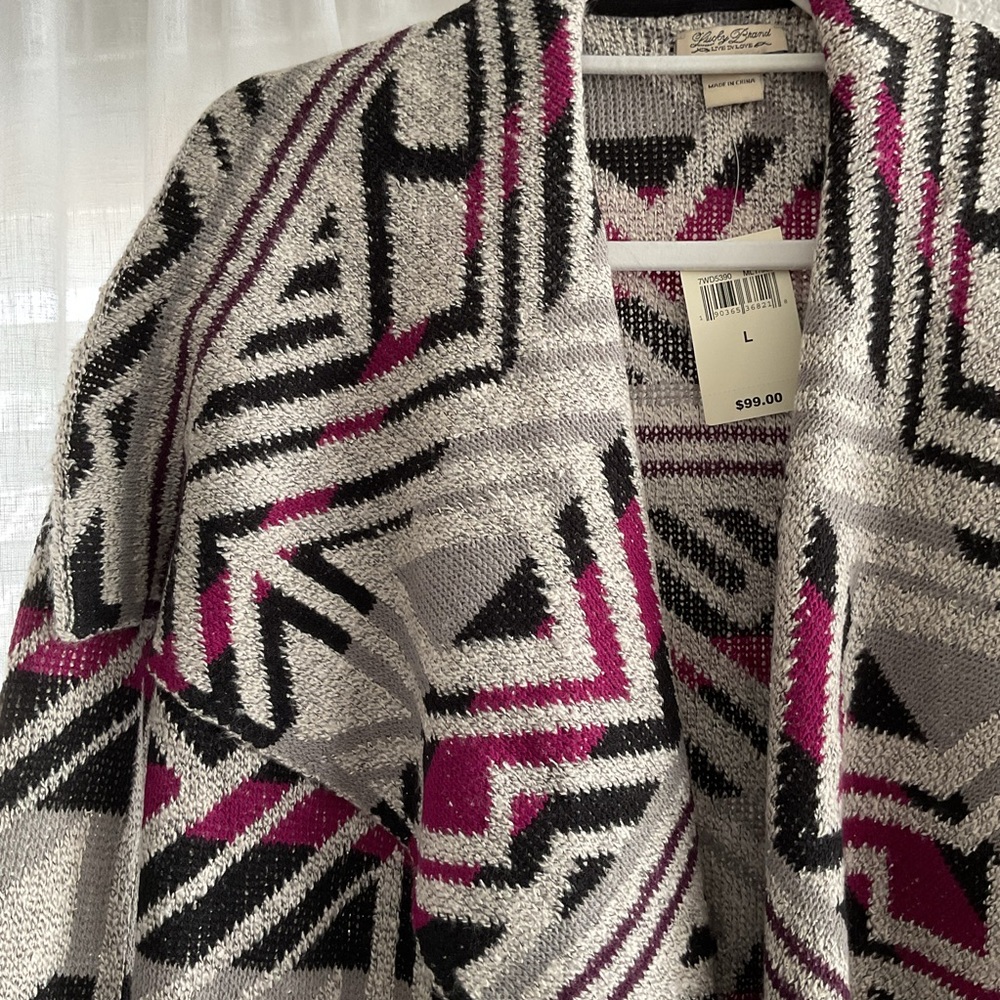 Lucky Brand Geometric Open-Front Women's Sweater Cardigan - Picture 2 of 8